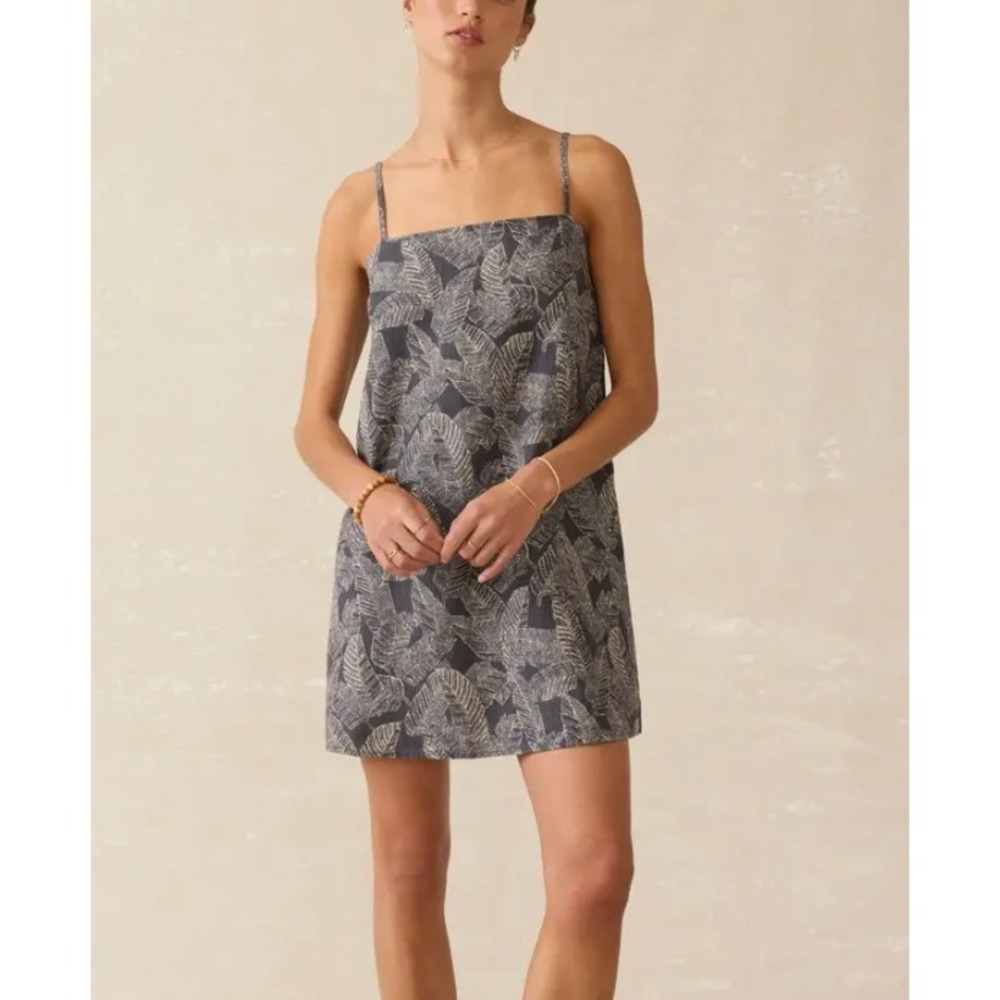 Faherty Byron Bay Linen Mini Dress in Charcoal Banana Leaf sz S